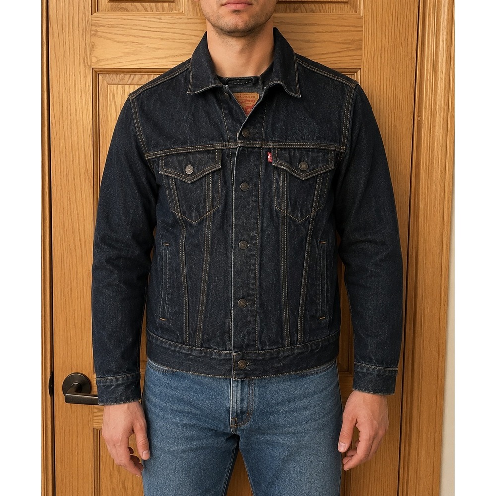 Levis Classic Denim Trucker Jacket Mens S Overdyed Dark Wash Jean 100% Cotton
